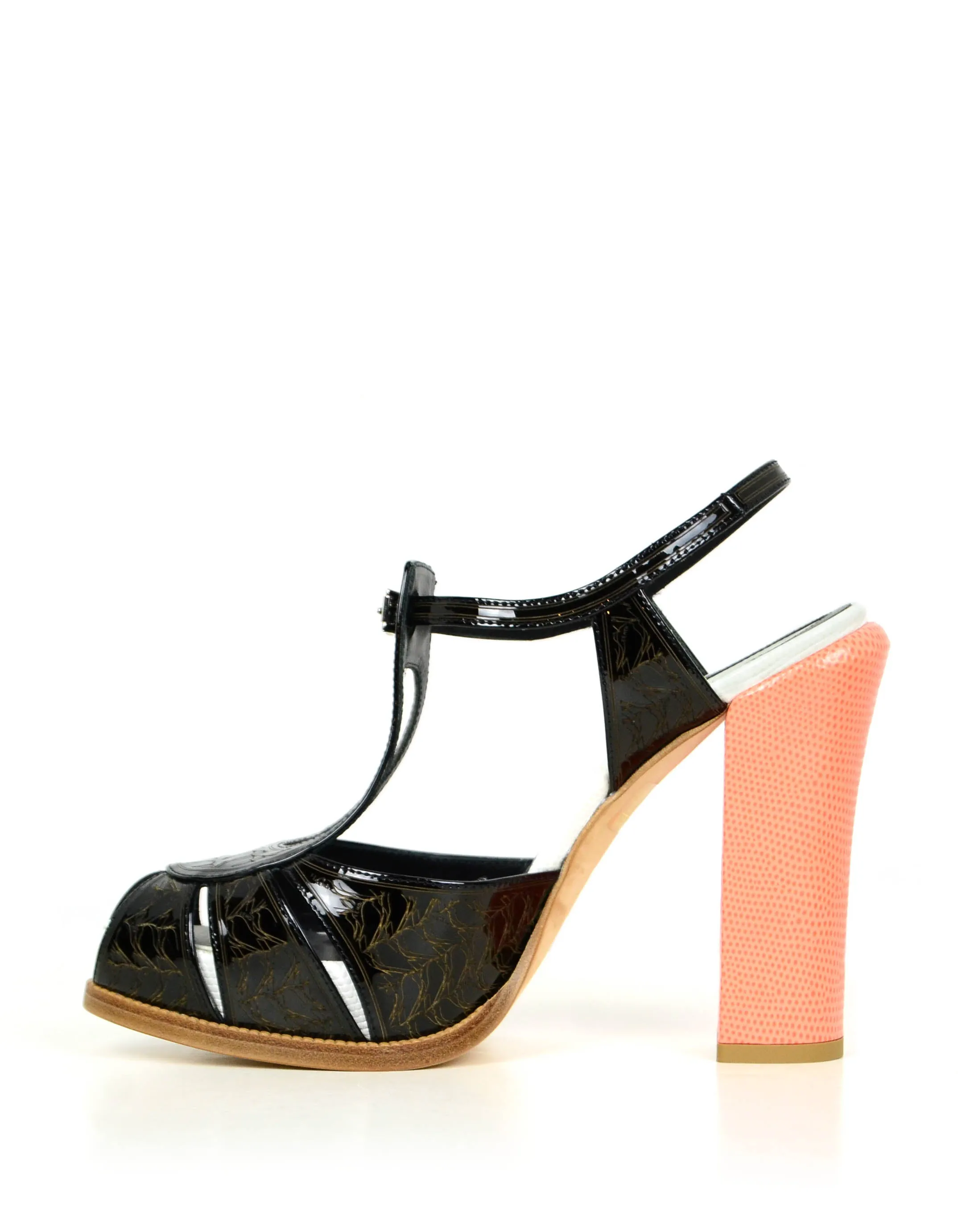 Fendi NEW Black/White/Orange Color Block Platform Sandals Sz 39