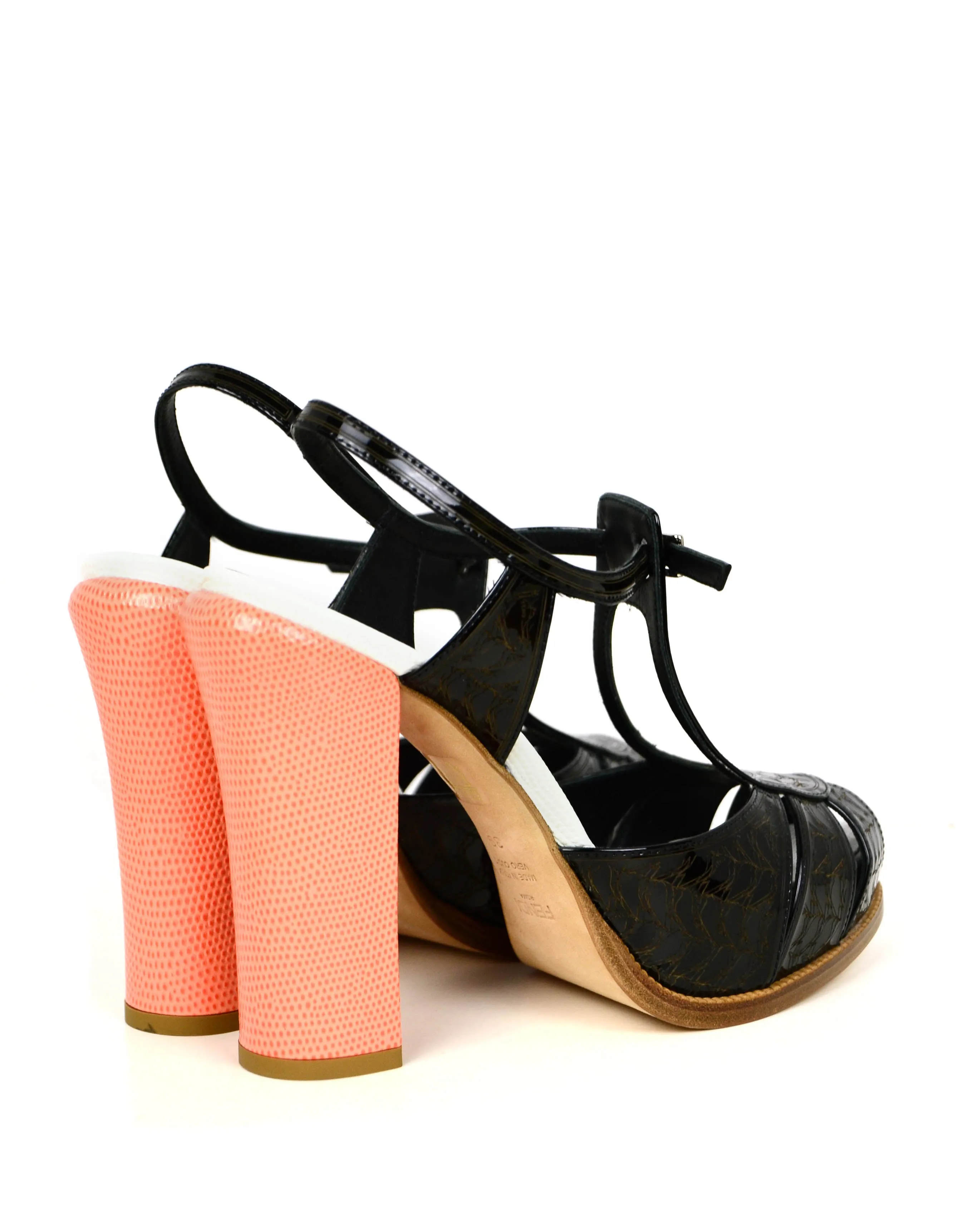 Fendi NEW Black/White/Orange Color Block Platform Sandals Sz 39