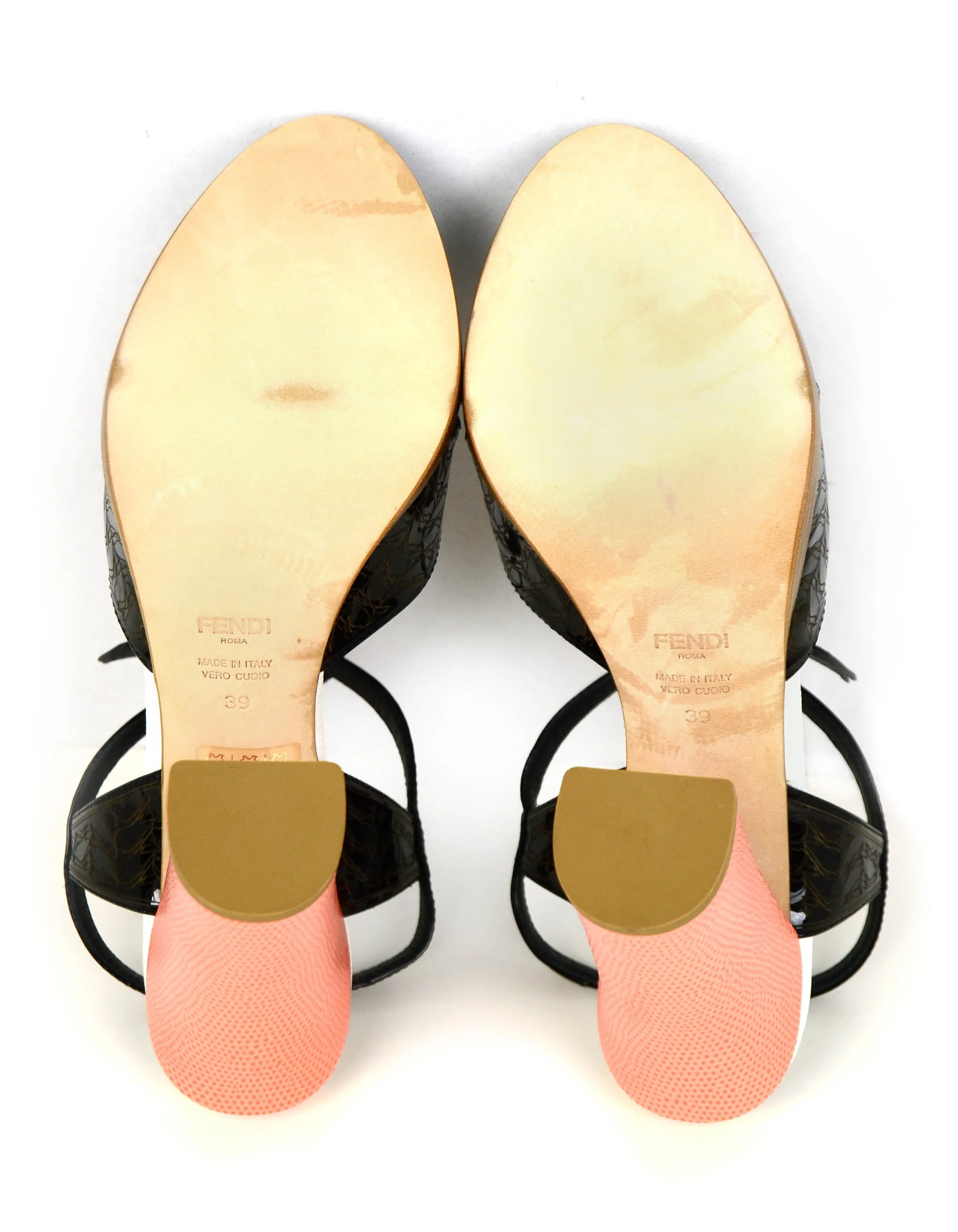 Fendi NEW Black/White/Orange Color Block Platform Sandals Sz 39