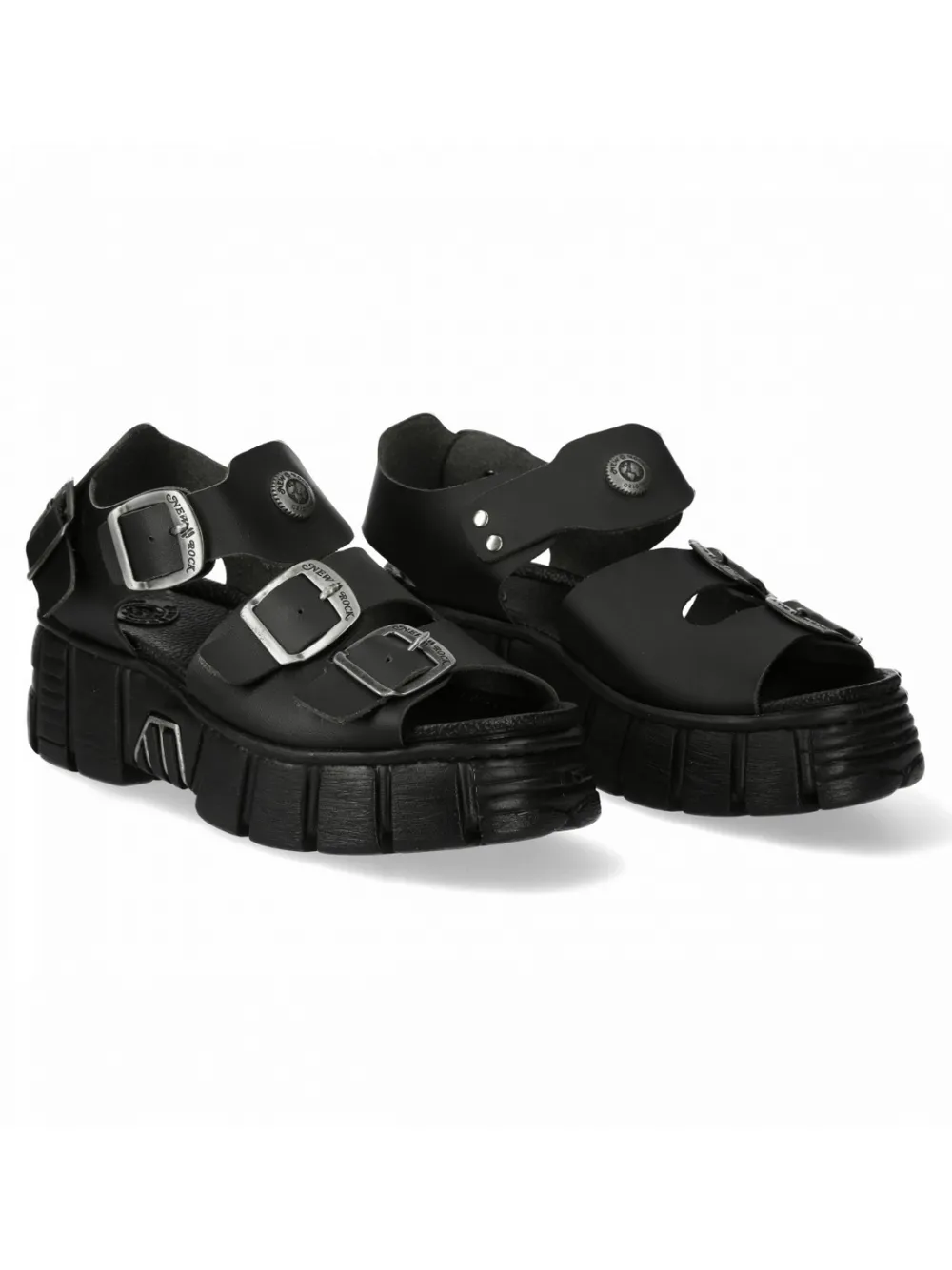 NEW ROCK Chunky Black Buckle Platform Sandals