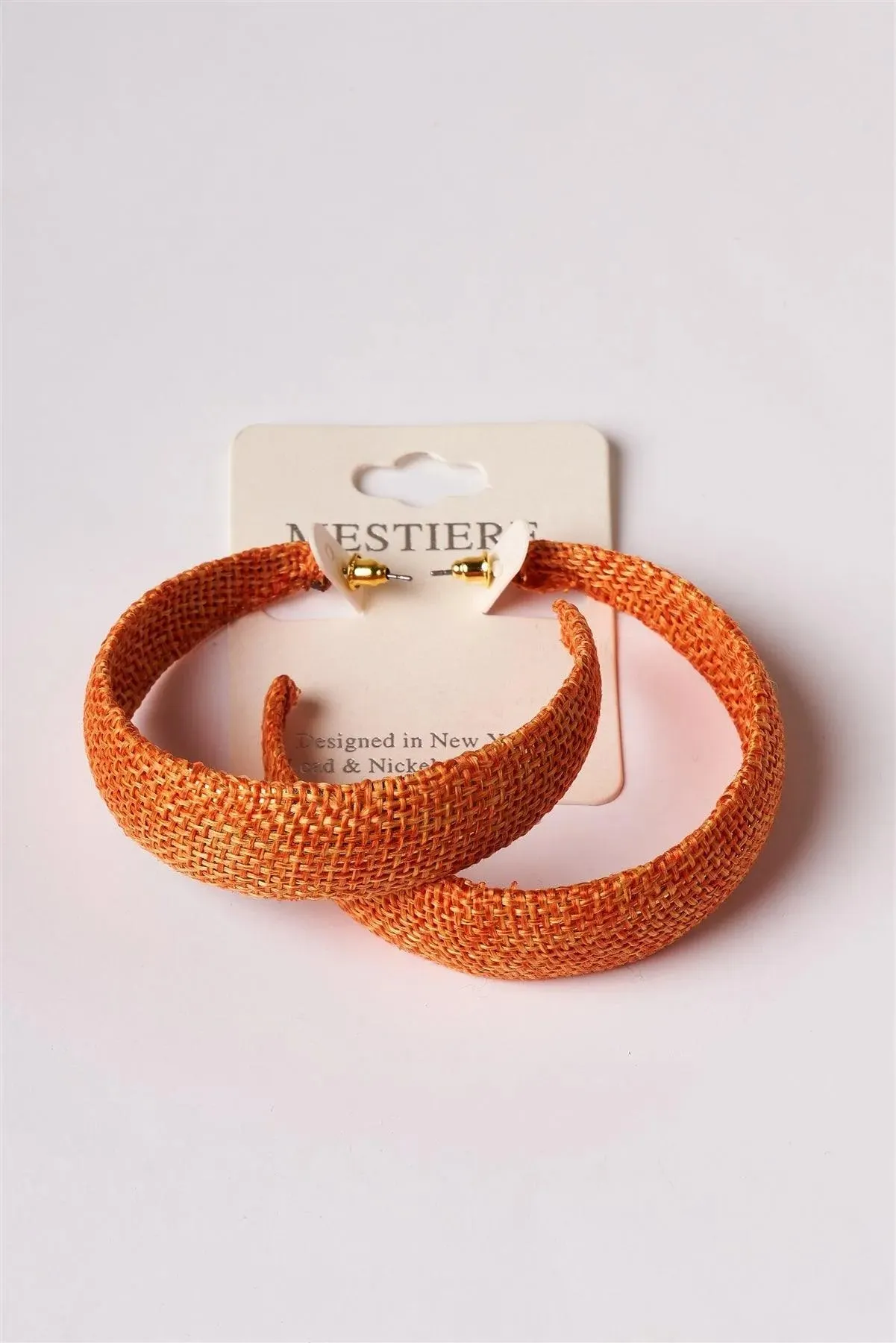 Orange Chunky Burlap Hoop Earrings /1 Pair