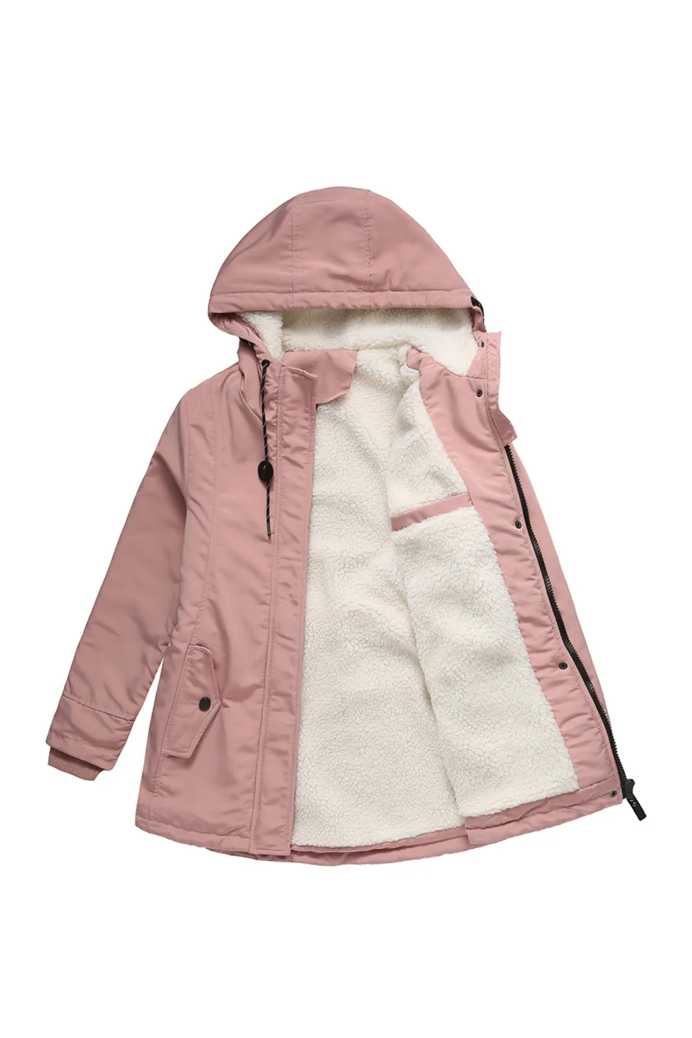 Winter Black Hooded Drawstring ZipperThickened Padded Jacket